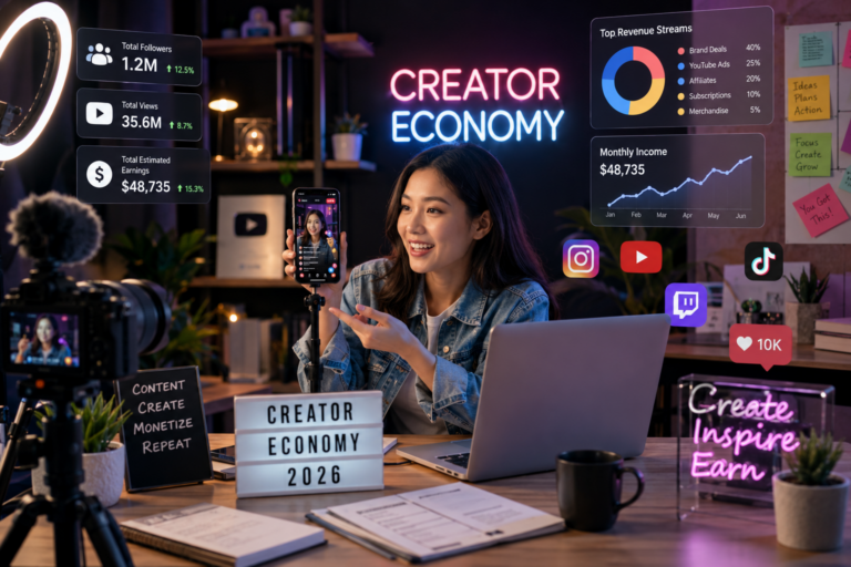 online creator economy with digital content creators and social media trends